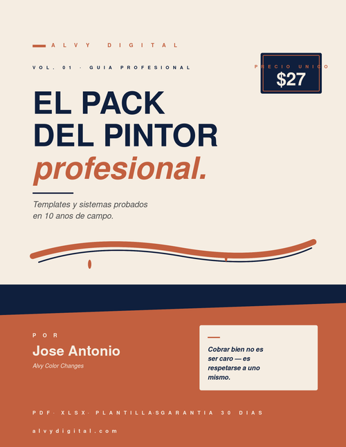 Cover editorial de El Pack del Pintor Profesional con la cita 'Cobrar bien no es ser caro, es respetarse'. Por Jose Antonio.